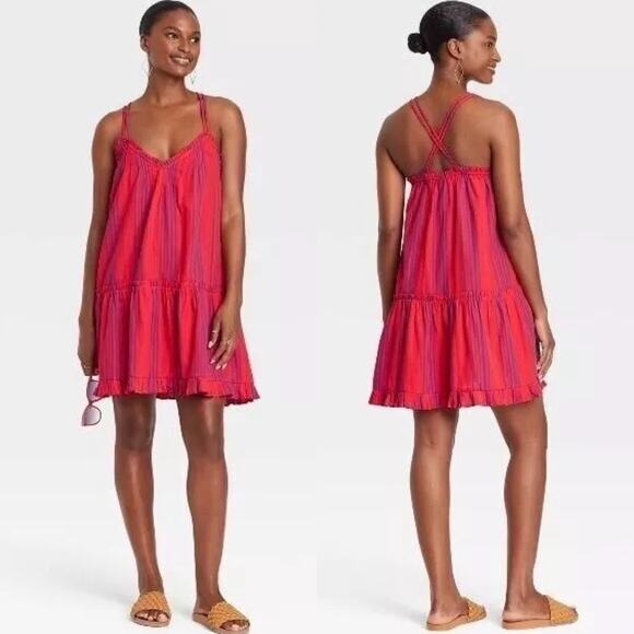 NWT Universal Thread Red & Purple Stripe Ruffle Trim Mini Dress Size M - Picture 8 of 8